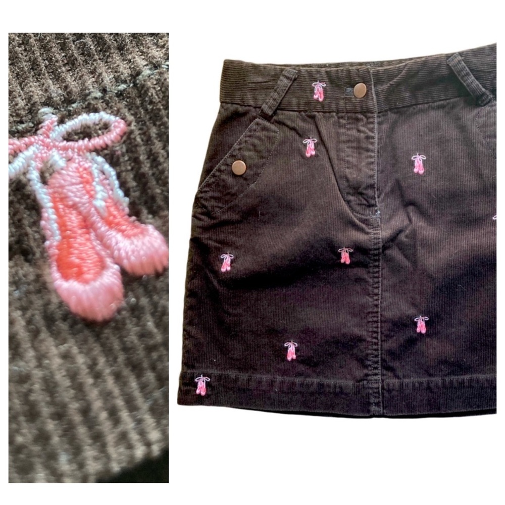 Crewcuts Girls 10 Pink Ballet Slippers Brown Corduroy Skirt EUC